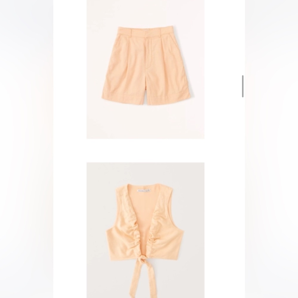 Abercrombie & Fitch Light Orange Linen Blend Tie Top & Short Set